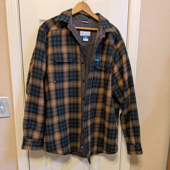 Columbia Rugged Wool Blend Fleece Lined Shirt Jacket Large - Picture 2 of 13